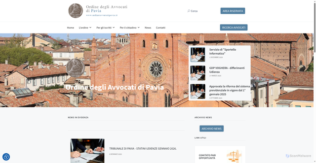 Security scan screenshot of https://www.ordineavvocatipavia.it/
