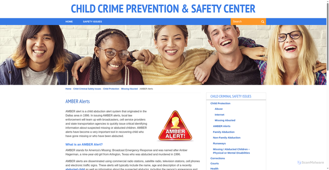 Security scan screenshot of https://childsafety.losangelescriminallawyer.pro/amber-alerts.html