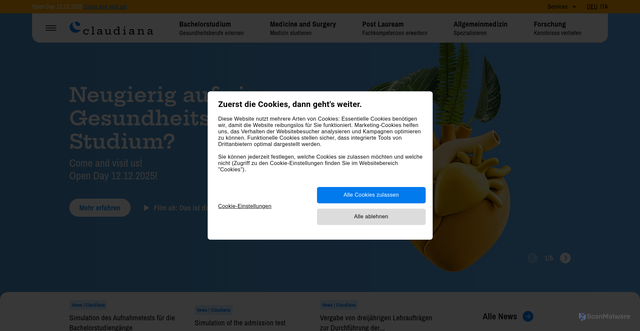 Security scan screenshot of https://www.claudiana.bz.it/de