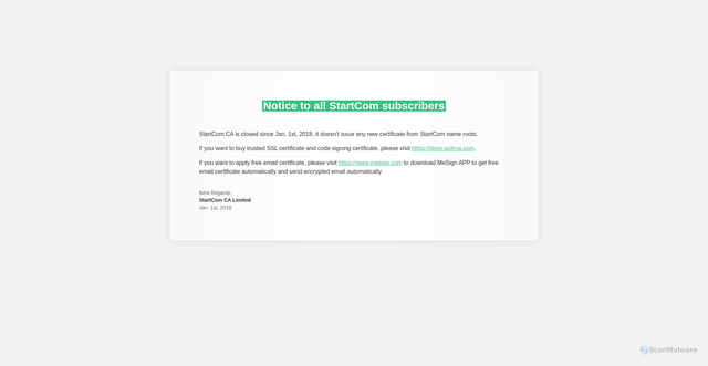 Security scan screenshot of https://startssl.com