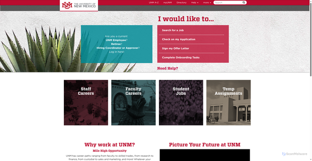 Security scan screenshot of https://unmjobs.unm.edu/