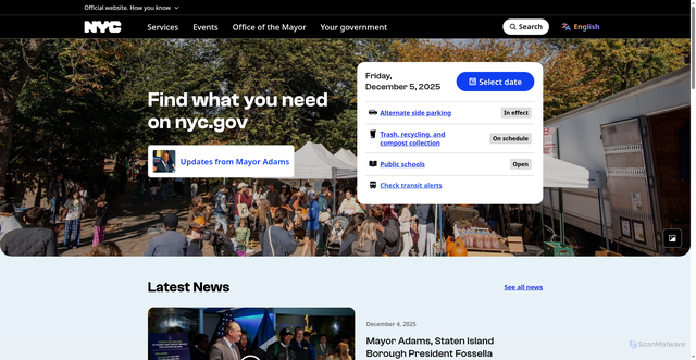 Security scan screenshot of https://www.nyc.gov/main