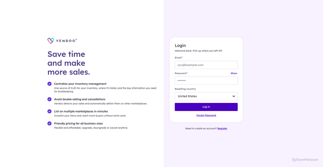 Security scan screenshot of https://web.vendoo.co