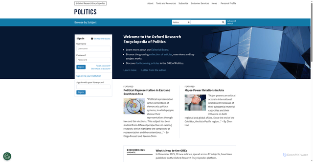 Security scan screenshot of https://oxfordre.com/politics/