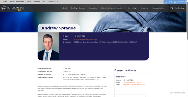 Security scan screenshot of https://www.vicbar.com.au/Web/Web/Account/Barrister-Profile.aspx?ID=25529