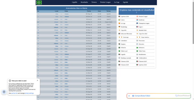 Security scan screenshot of https://www.vivoelfutbol.com/juego.php?eq1=3&eq2=2