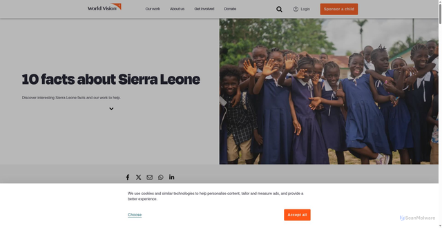 Security scan screenshot of https://www.worldvision.org.uk/about/blogs/10-facts-about-sierra-leone/
