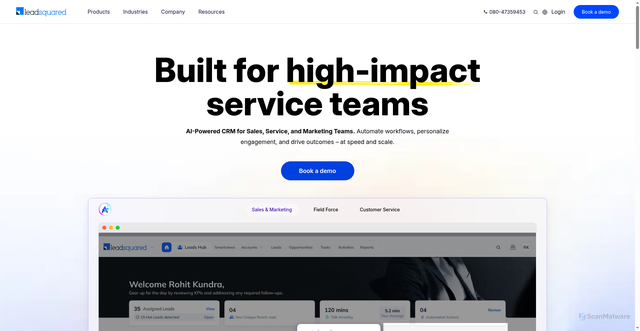 Security scan screenshot of https://leadsquared.com