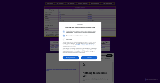 Security scan screenshot of https://www.lsufootball.net/