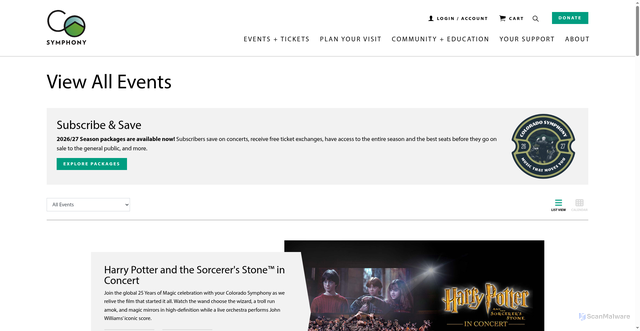 Security scan screenshot of https://coloradosymphony.org/view-all-events/