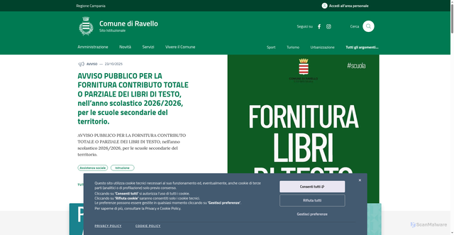 Security scan screenshot of https://www.comune.ravello.sa.it/