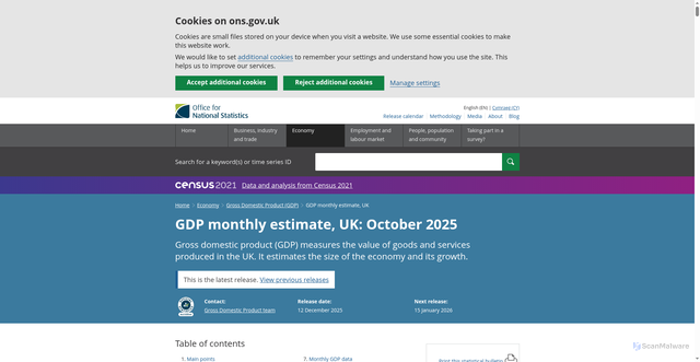 Security scan screenshot of https://www.ons.gov.uk/economy/grossdomesticproductgdp/bulletins/gdpmonthlyestimateuk/october2025