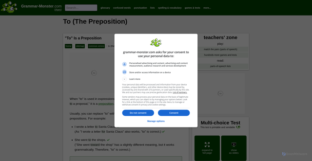 Security scan screenshot of https://www.grammar-monster.com/lessons/to_and_too_preposition.htm