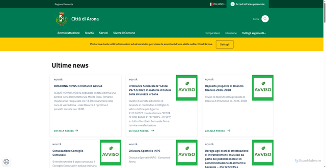 Security scan screenshot of https://comune.arona.no.it/