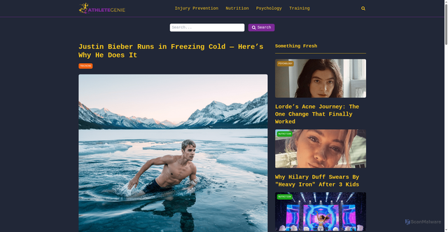 Security scan screenshot of https://athletegenie.pages.dev/posts/justin-bieber-runs-in-freezing-cold-here-s-why-he-does-it/
