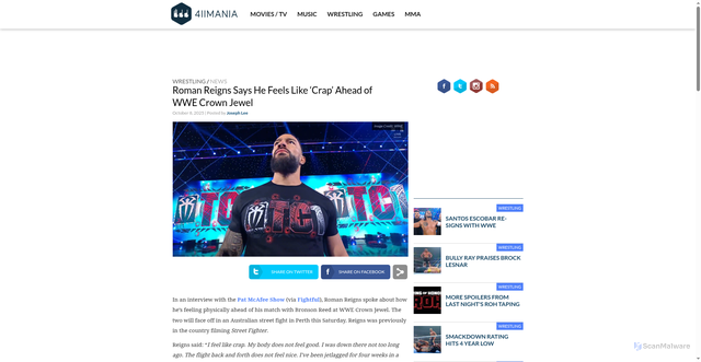 Security scan screenshot of https://411mania.com/wrestling/roman-reigns-feeling-physically-wwe-crown-jewel/