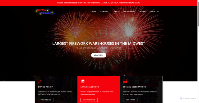 Security scan screenshot of https://sheltonfireworks.com/