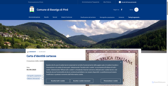 Security scan screenshot of https://www.comune.baselgadipine.tn.it/
