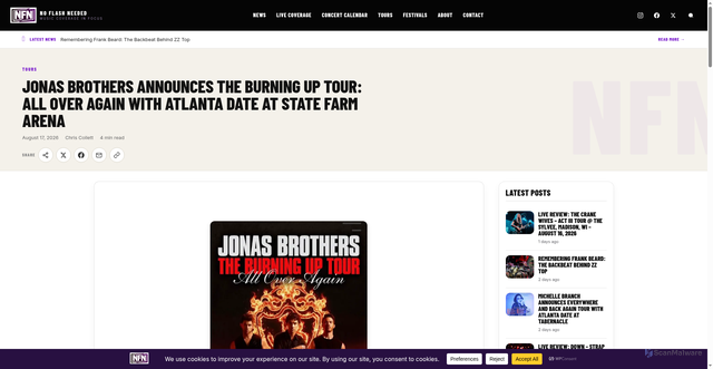 Security scan screenshot of https://noflashneeded.com/jonas-brothers-the-burning-up-tour-all-over-again/