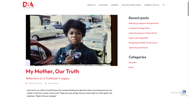 Security scan screenshot of https://davisimpact.com/my-mother-our-truth-reflections-on-a-trailblazers-legacy/