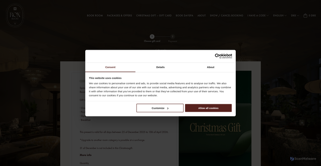 Security scan screenshot of https://booking.roxresort.com/voucher?utm_source=braze&utm_medium=email&utm_campaign=julklappen_2025&utm_content=TidigareJK_NB_B2C_SE_Y25_W49_JK-FAS3&lid=eqwqdigc21gh