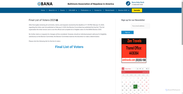 Security scan screenshot of https://banaonline.org/election-2025/first-list-of-voters-2025/