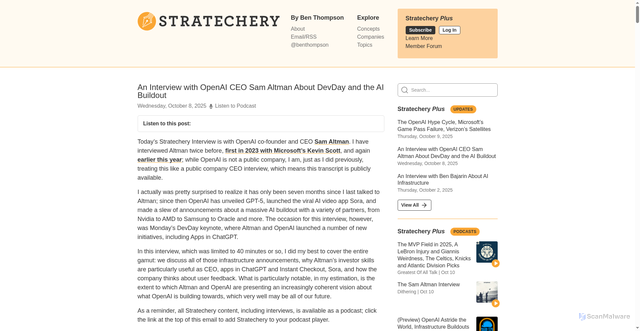 Security scan screenshot of https://stratechery.com/2025/an-interview-with-openai-ceo-sam-altman-about-devday-and-the-ai-buildout/