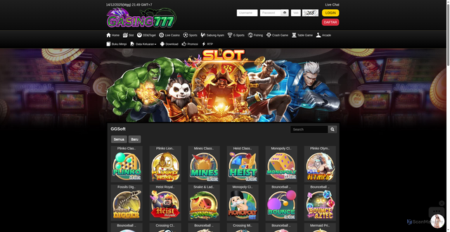 Security scan screenshot of https://gasing777tidakindex.shop/desktop/game/slot/ggsoft