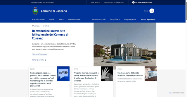 Security scan screenshot of https://www.comune.coseano.ud.it/