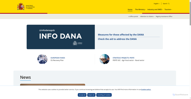 Security scan screenshot of https://www.mintur.gob.es/