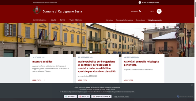 Security scan screenshot of https://www.comune.carpignanosesia.no.it/it-it/home