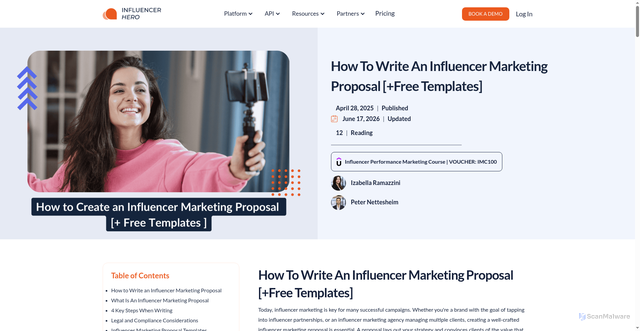Security scan screenshot of https://www.influencer-hero.com/blogs/how-to-write-an-influencer-marketing-proposal-free-templates