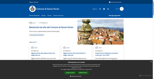 Security scan screenshot of https://www.comune.geracisiculo.pa.it/it