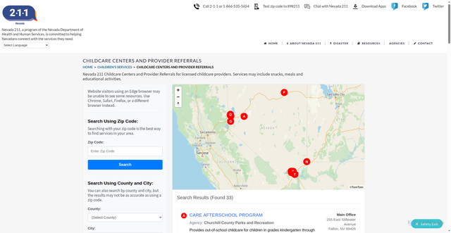 Security scan screenshot of https://www.nevada211.org/children-services/childcare-centers-providers/