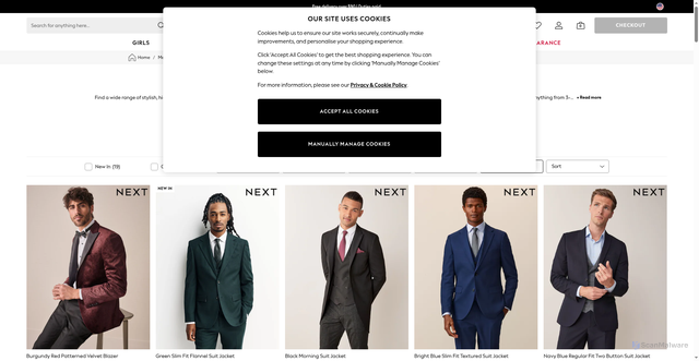 Security scan screenshot of https://www.next.us/en/shop/mens/clothing/suits