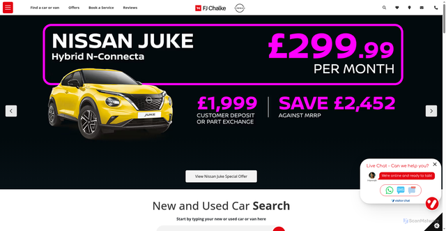 Security scan screenshot of https://www.fjchalke.co.uk/nissan/
