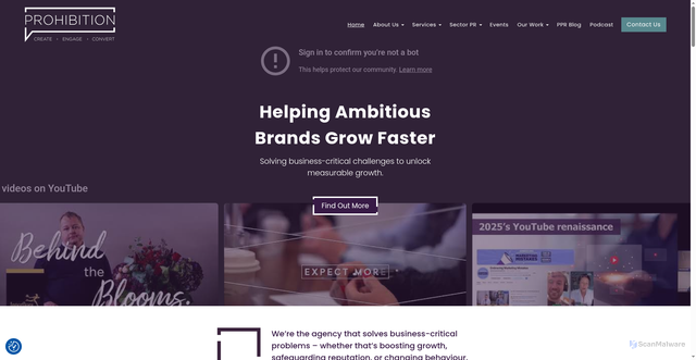 Security scan screenshot of https://prohibitionpr.co.uk/