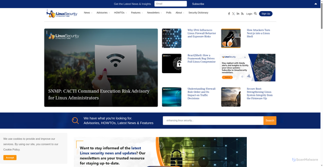 Security scan screenshot of https://linuxsecurity.com