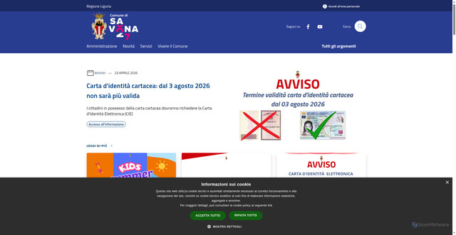Security scan screenshot of https://www.comune.savona.it