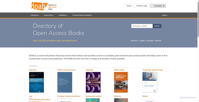 Security scan screenshot of https://www.doabooks.org/