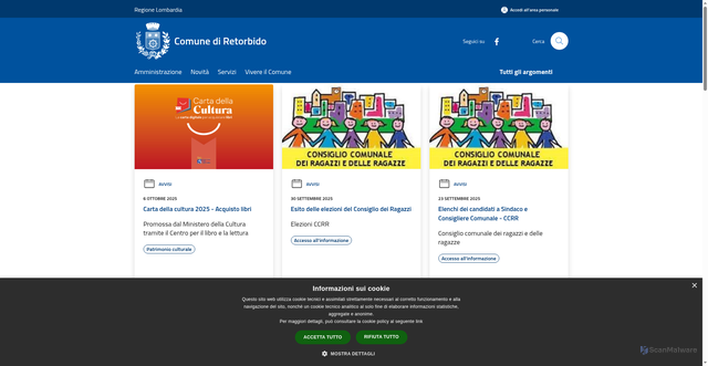 Security scan screenshot of https://www.comune.retorbido.pv.it/it