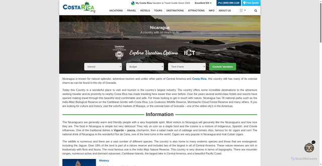 Security scan screenshot of https://costarica.org/nicaragua/