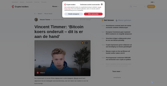 Security scan screenshot of https://www.crypto-insiders.nl/videos/vincent-timmer-bitcoin-koers-onderuit-dit-is-er-aan-de-hand/