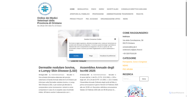 Security scan screenshot of https://www.ordineveterinarioristano.it/