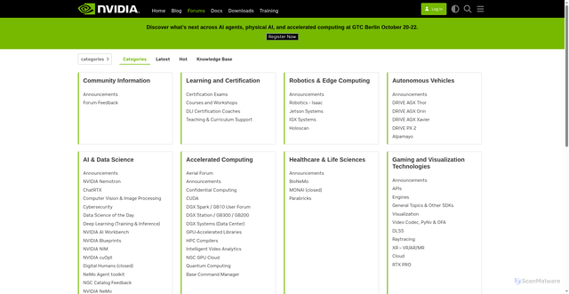 Security scan screenshot of https://forums.developer.nvidia.com