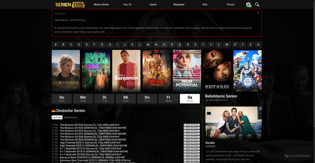 Security scan screenshot of https://serienfans.org