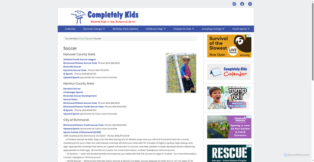Security scan screenshot of https://www.completelykidsrichmond.com/sports/soccer/