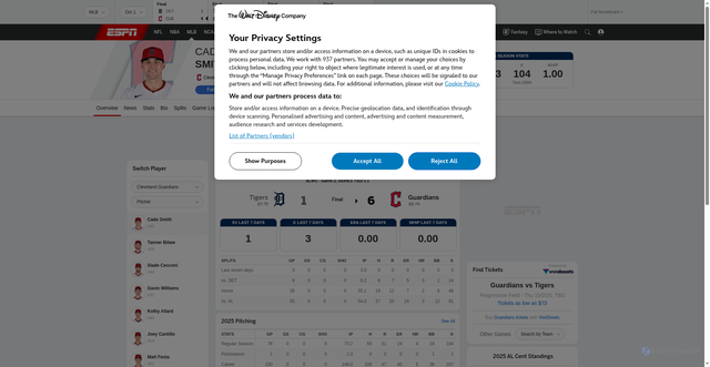 Security scan screenshot of https://www.espn.com/mlb/player/_/id/4987924/cade-smith