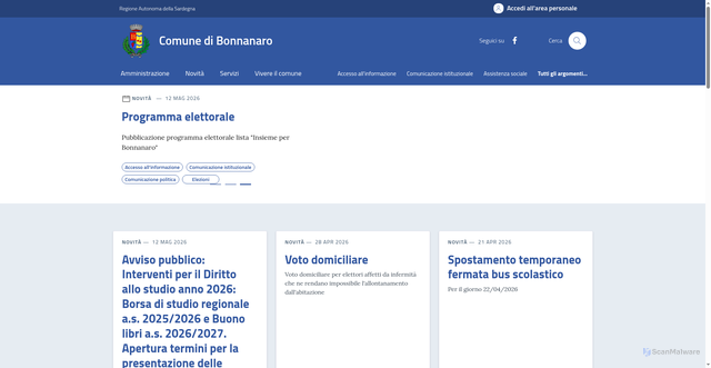 Security scan screenshot of https://www.comune.bonnanaro.ss.it