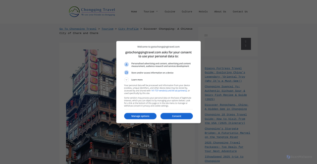 Security scan screenshot of https://www.gotochongqingtravel.com/discover-chongqing/
